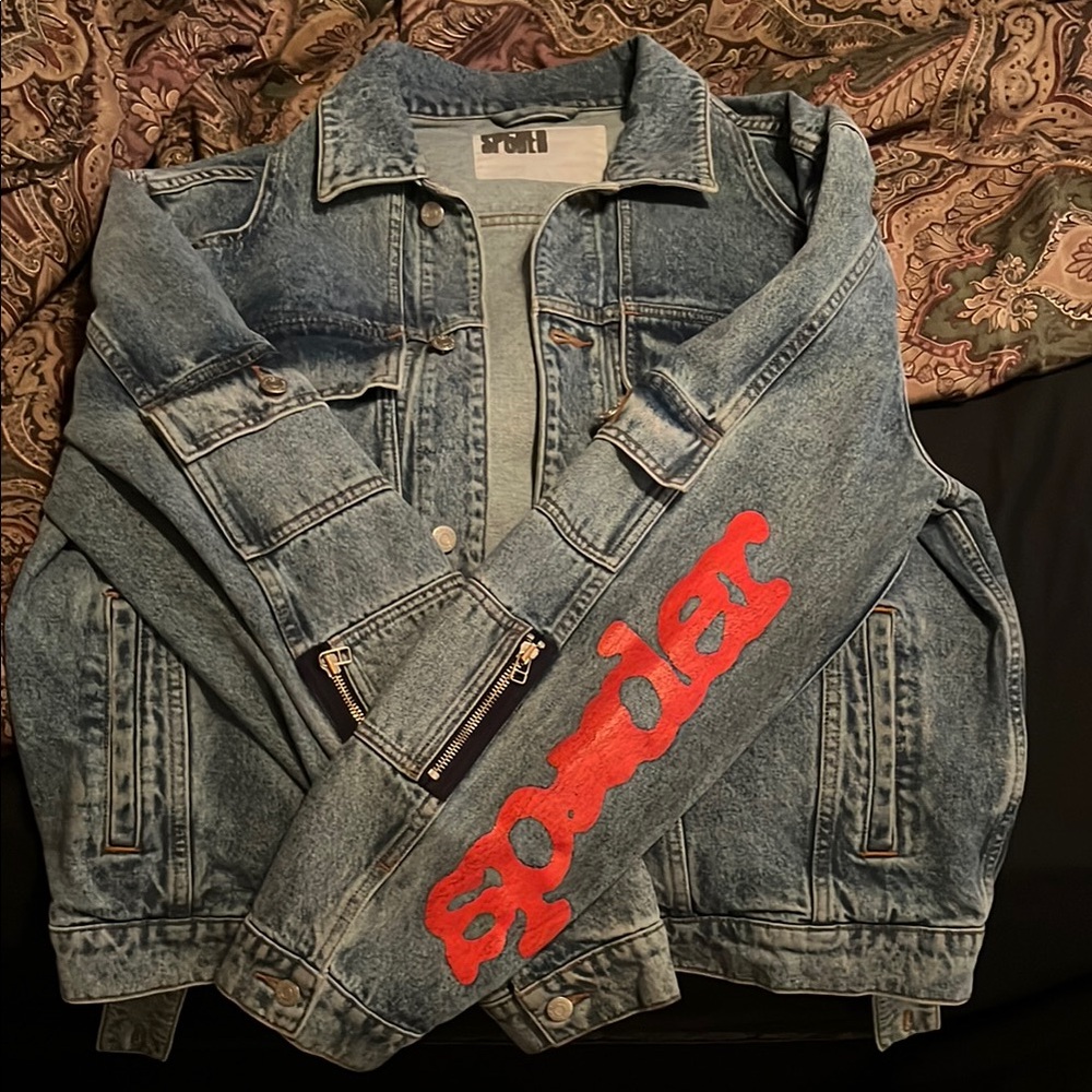 SP5DER denim jacket with red embroidery